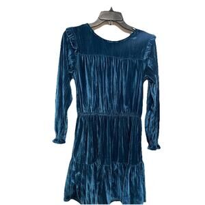 Color Planet Dress Girls XL14/16 Blue Velvet Long Sleeve Tiered Ruffle Holiday